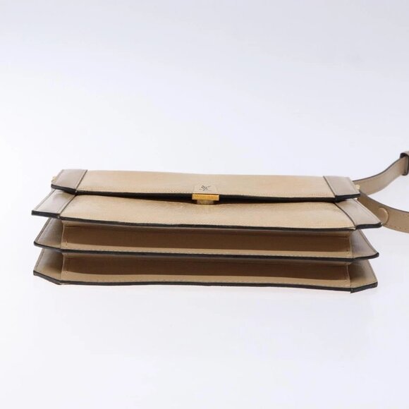 SAINT LAURENT Embossing Shoulder Bag Leather Beige Gold Auth 137993 - Picture 7 of 16